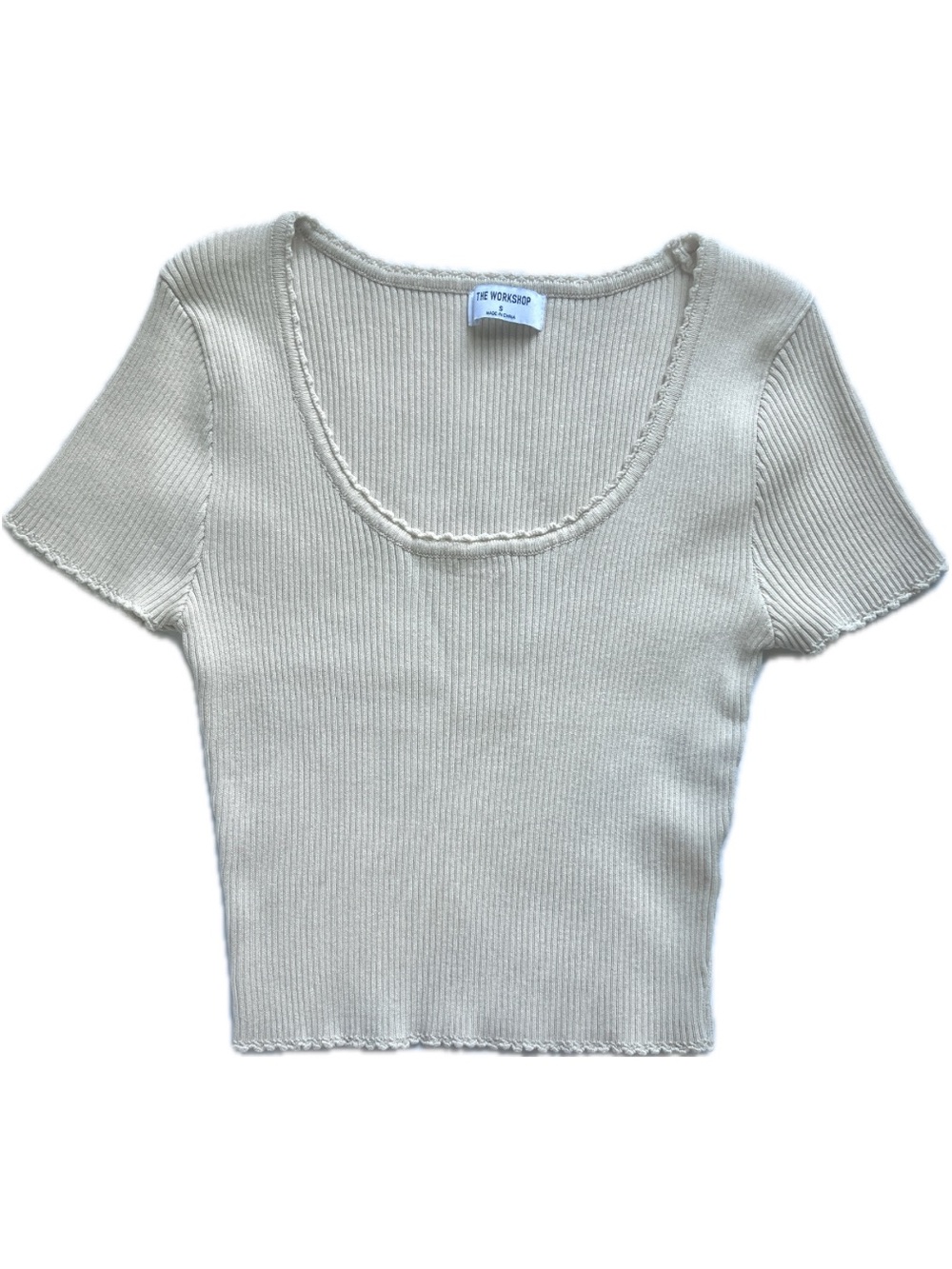 The Workshop Clothing Cream Ribbed Scoop Neck Crop Top